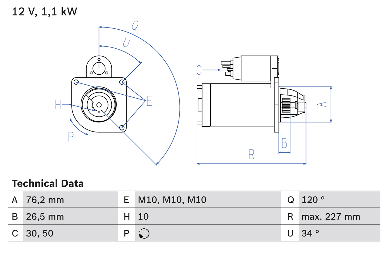 Startmotor utbytes 12V/1,1kW