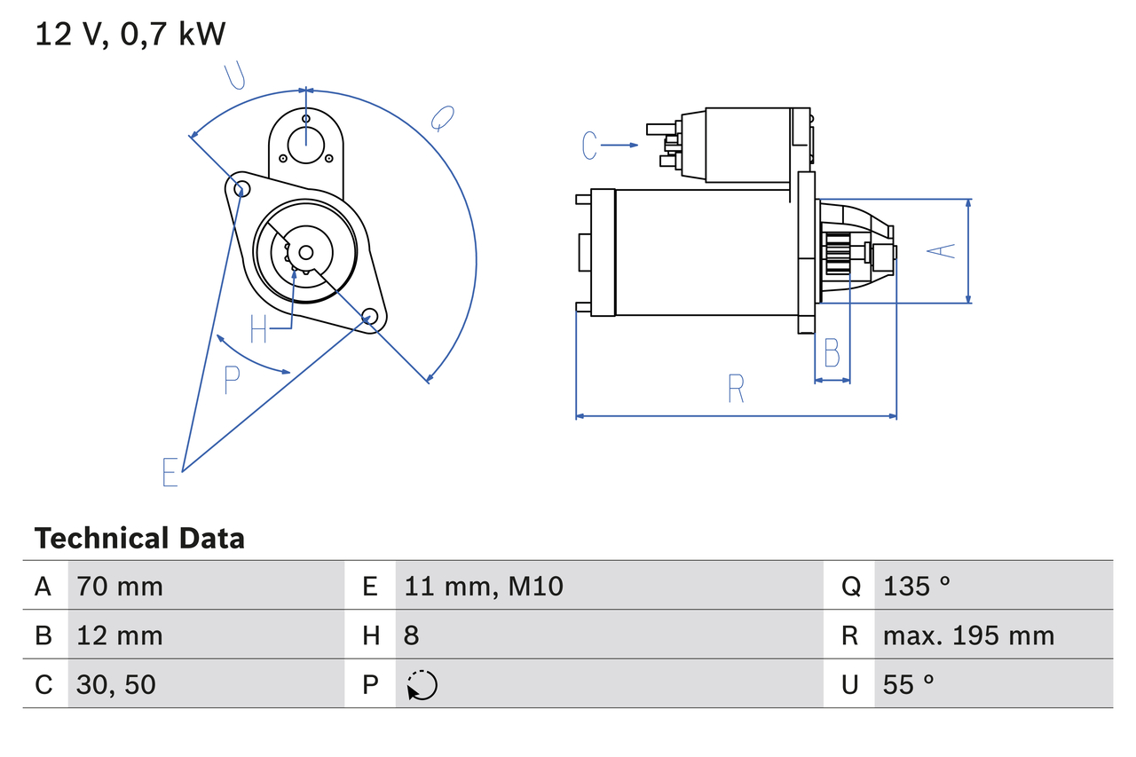 Startmotor utbytes 12V/0,7kW