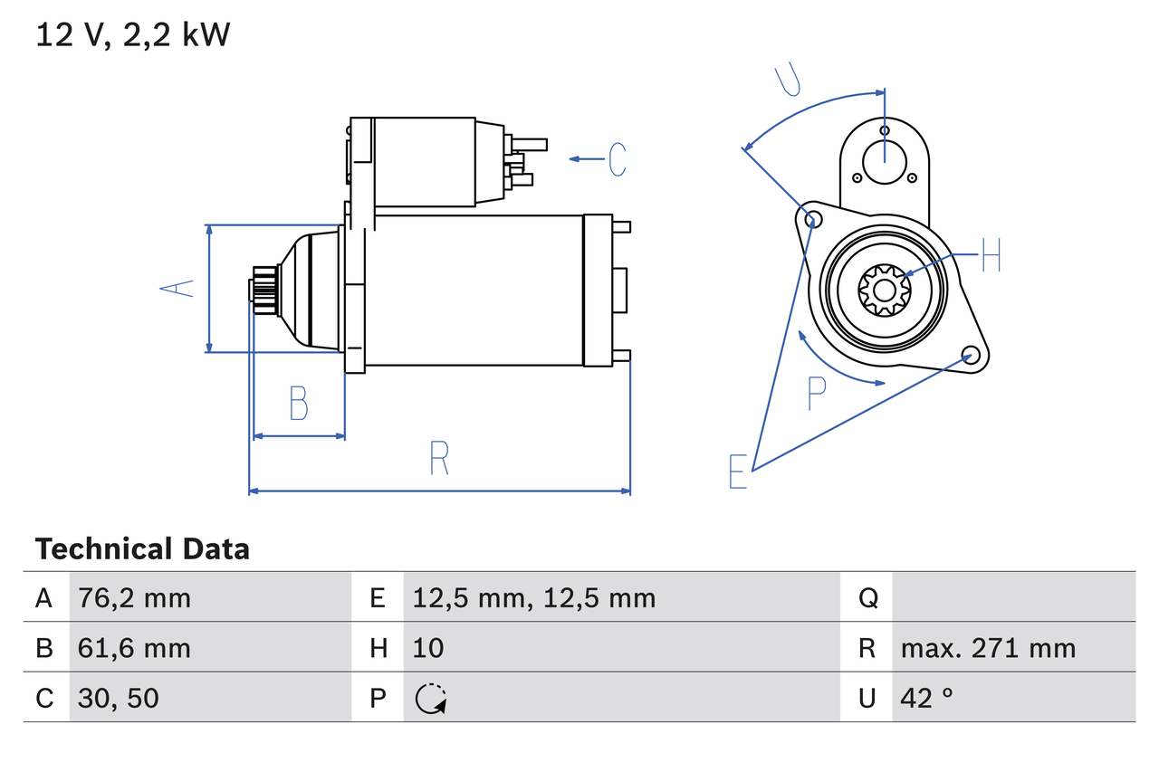 Startmotor utbytes 12V/2,2kW