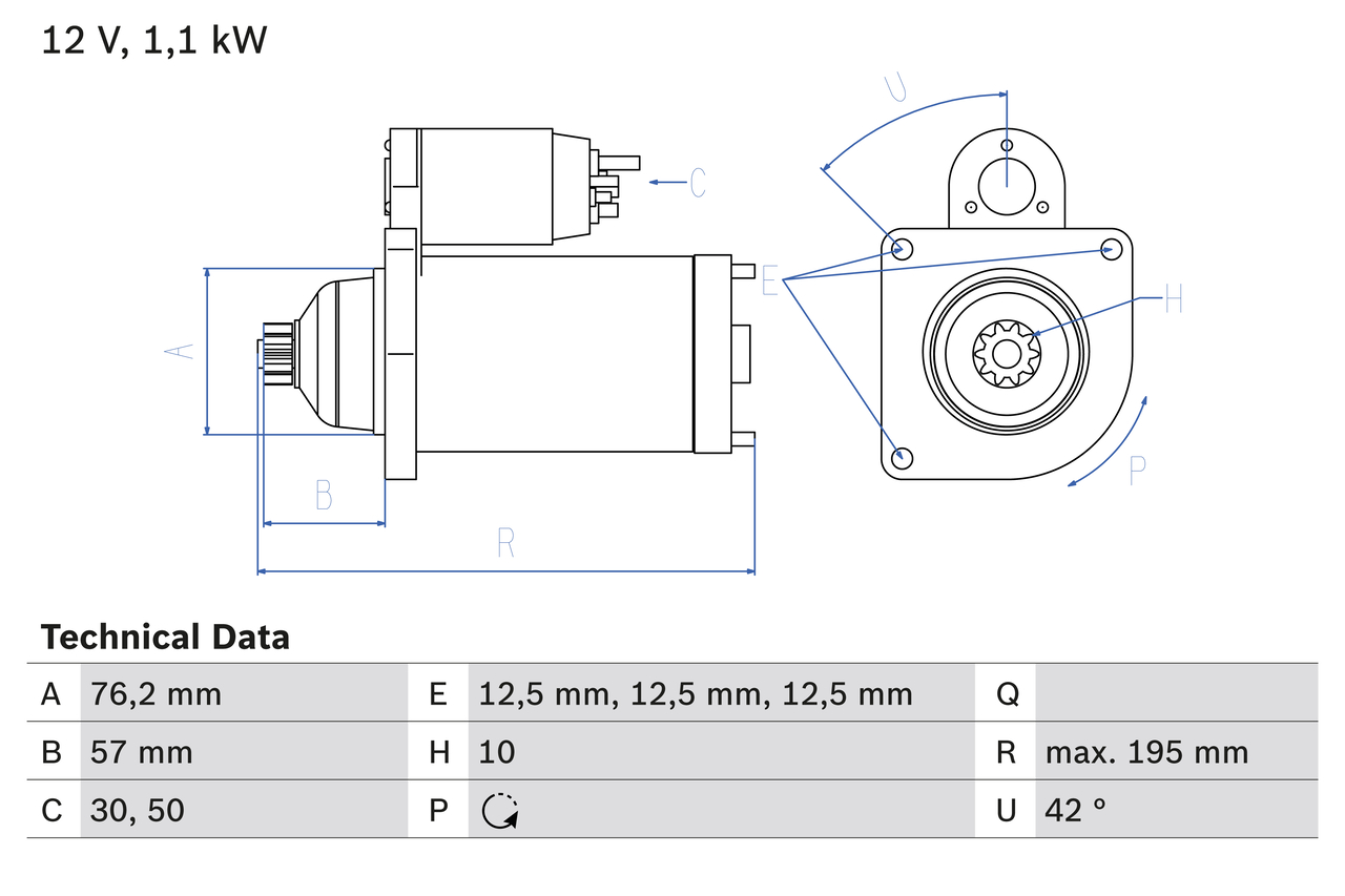 Startmotor utbytes 12V/1,1kW