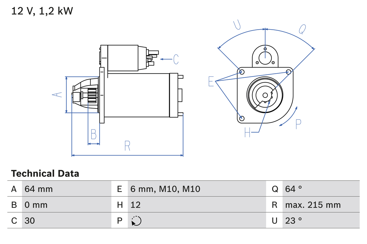 Startmotor utbytes 12V/1,2kW