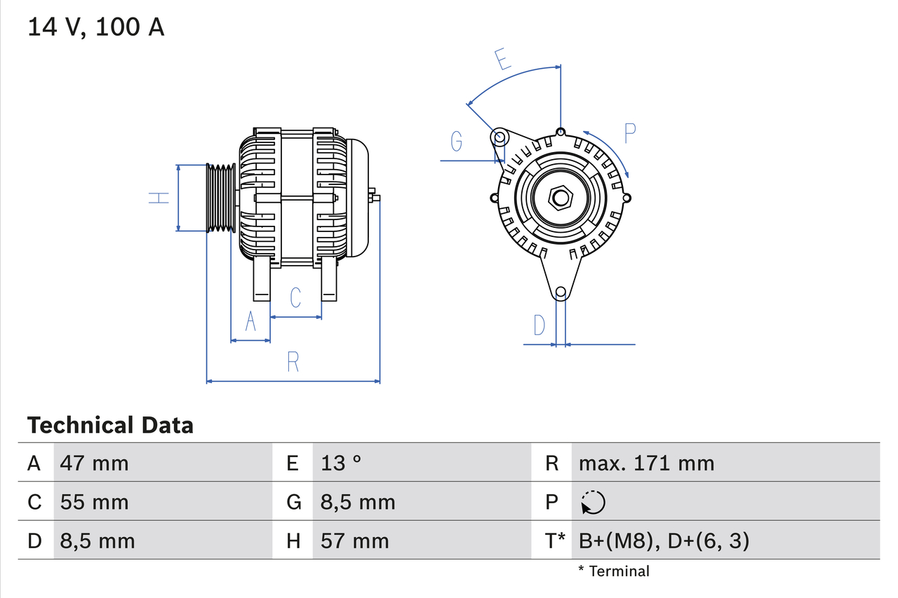 Generator utbytes 12V/100A