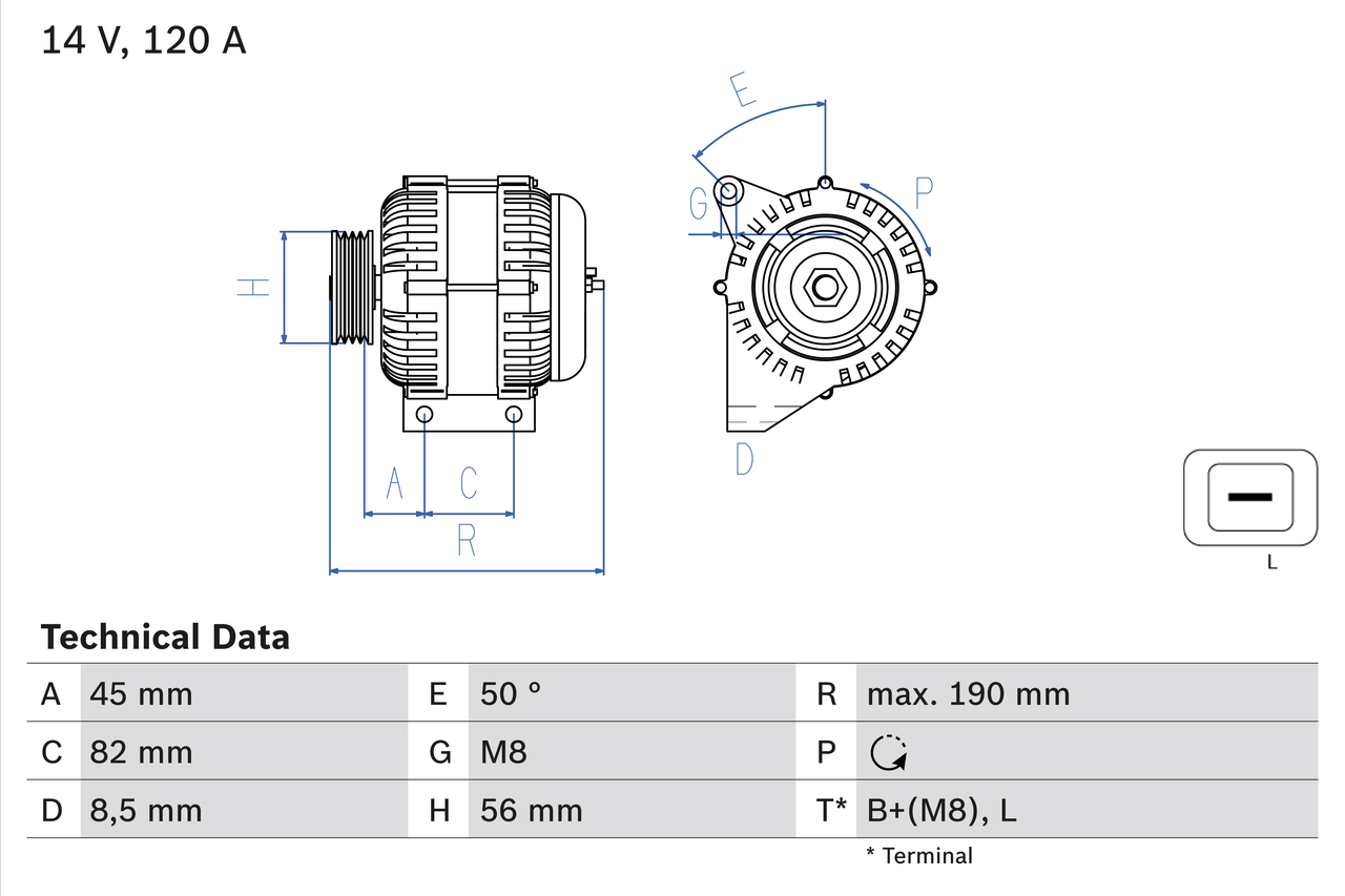 Generator utbytes 12V/120A