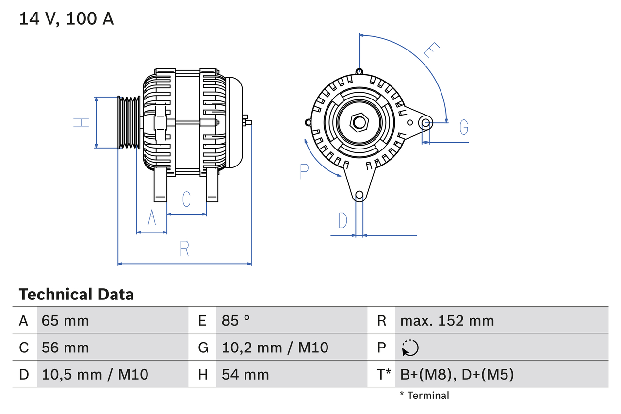 Generator utbytes 12V/120A
