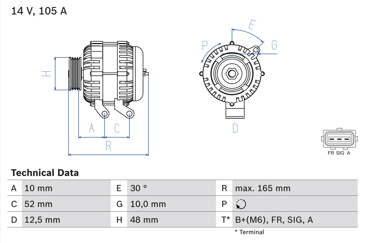 Generator utbytes 12V/105A