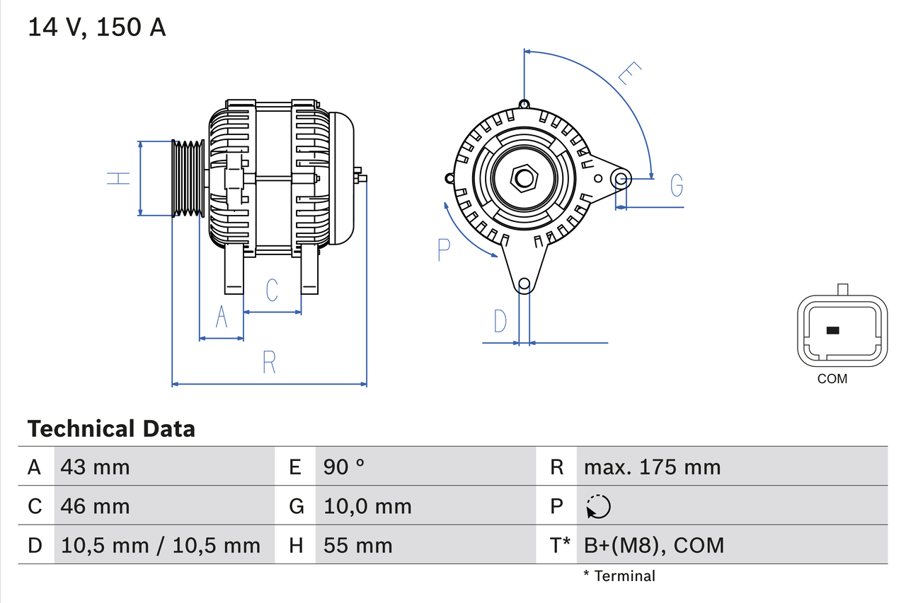 Generator utbytes 12V/150A